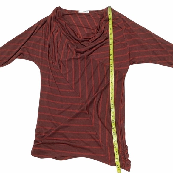 MAI Tai Red Burgundy Striped Cowl Neck Blouse - Picture 6 of 12